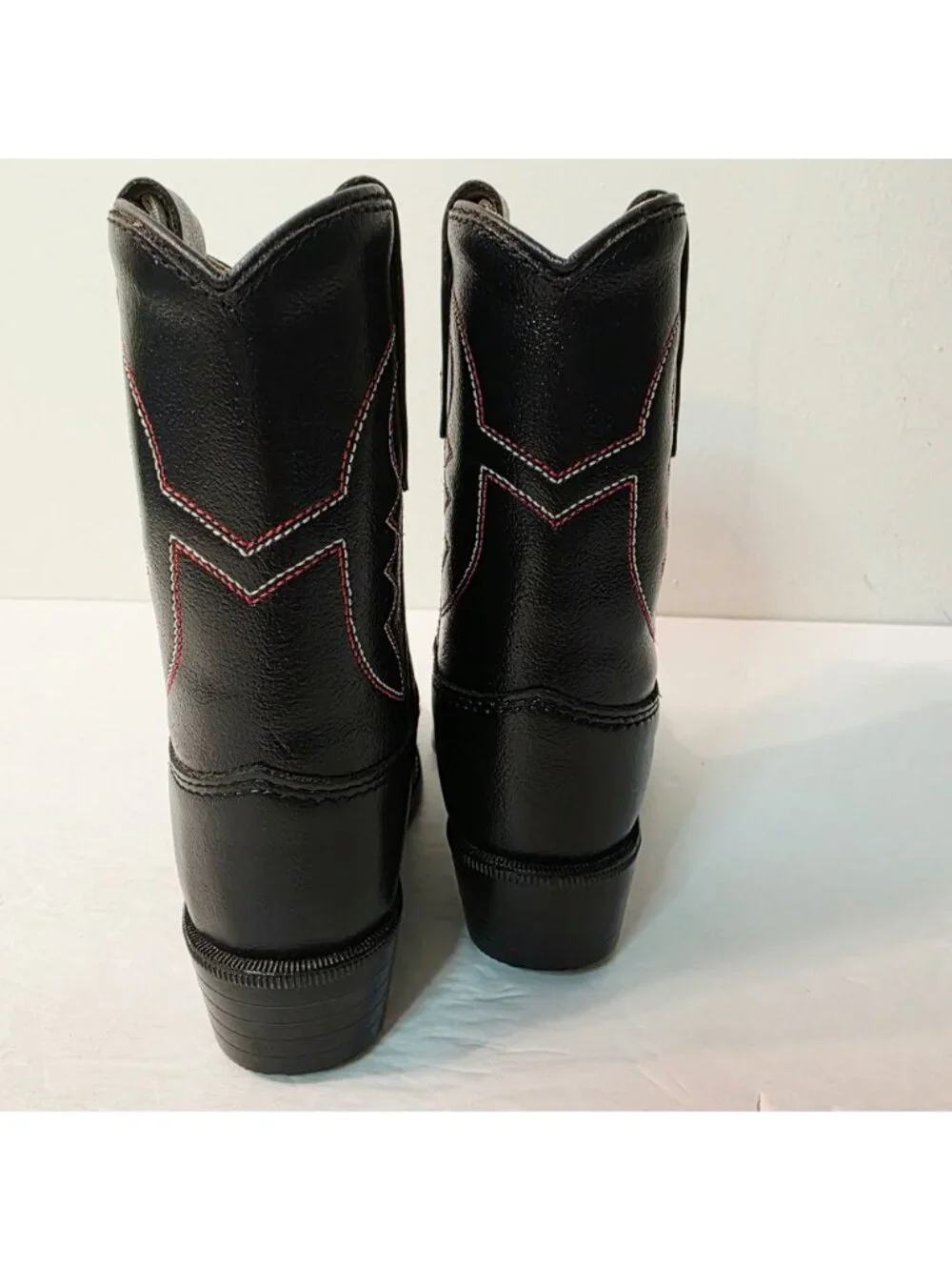 Old West Infant Toddler Black Red Trim Leather Western Cowboy Boots Sz 4.0D 3110